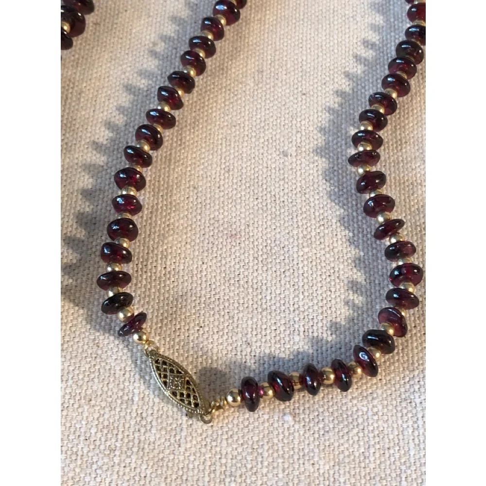 Vintage Garnet Gemstone & Gold Fill Bead & Filigree Clasp 34” Necklace - Picture 4 of 9